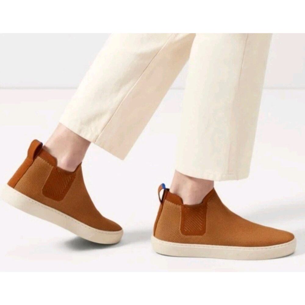 Rothy's Chelsea Knit Sneakers Womens 7.5 Fawn‎ Amber Slip On Mid Top Casual